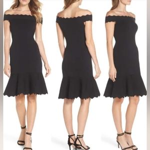 Off the Shoulder Flounce Hem Sweater Dress